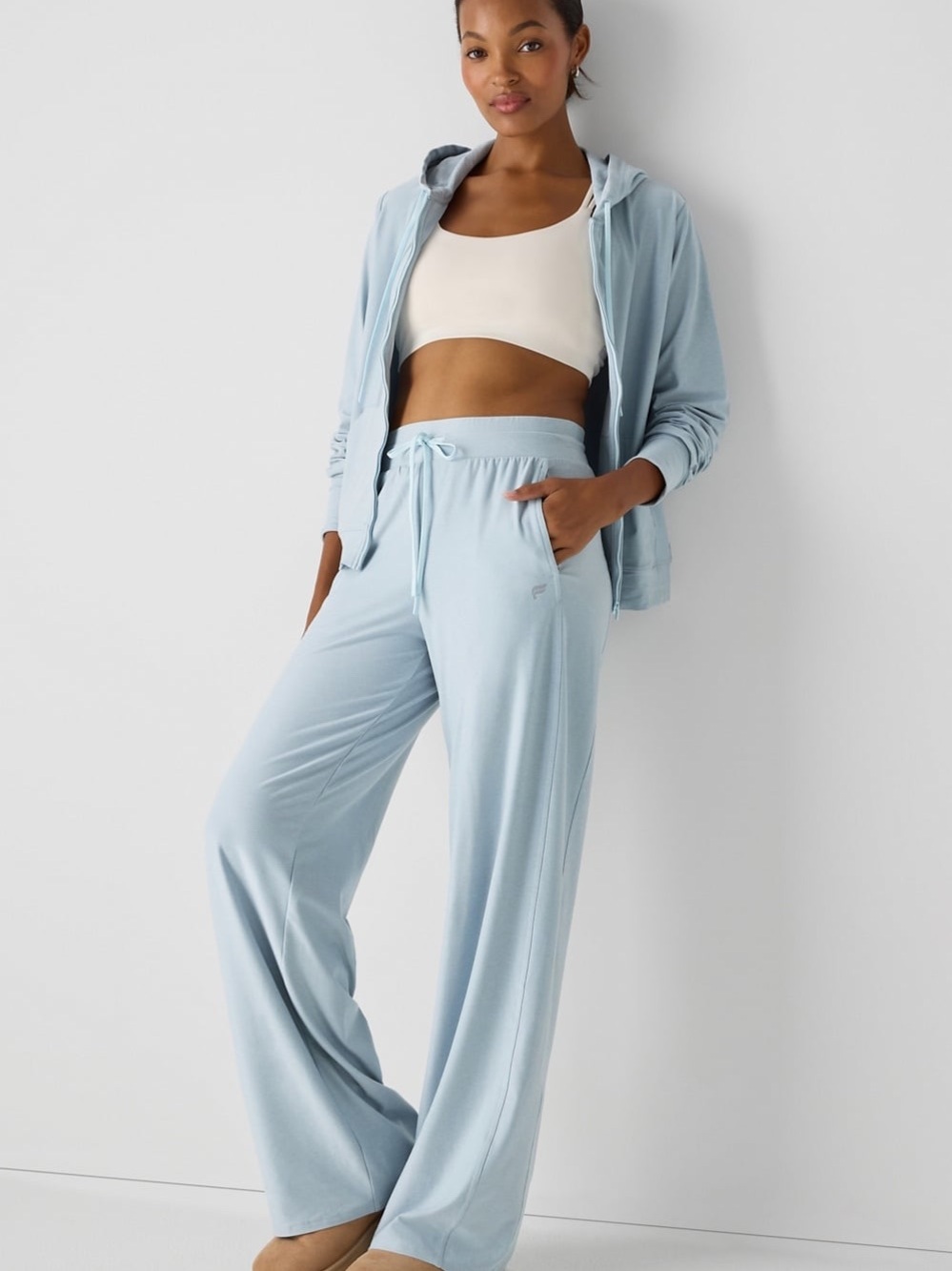 Fabletics Cloud Jersey Wide Leg Pant in Iced Out Heather Size M NWOT